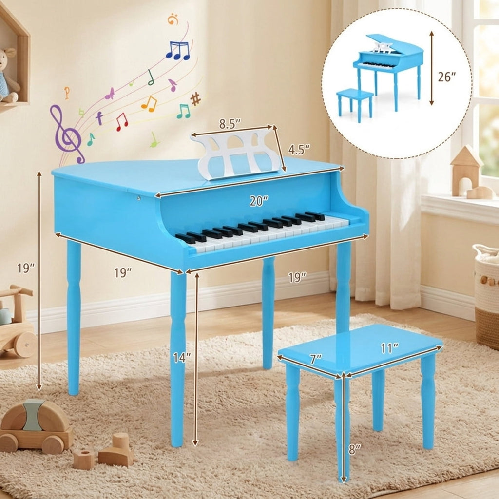 Redsmile 30-Key Wooden Kids Grand Piano Toy with Bench and Music Rack for Toddlers and Beginners, Multicolor