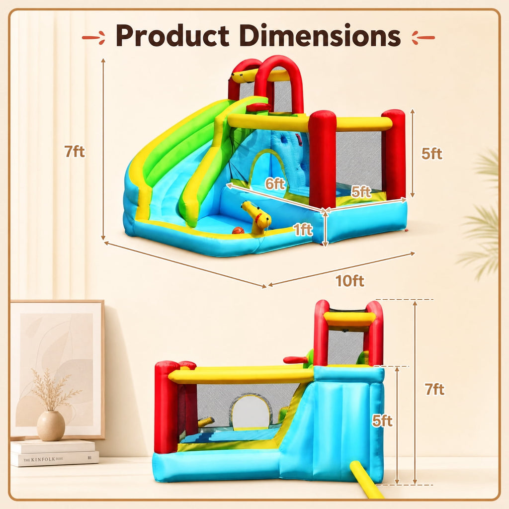 Redsmile 6-in-1 Inflatable Bounce House with 550W Blower, Backyard Water Slide with Climbing Wall, Basketball Hoop and Splash Pool for Kids, Wet Dry Outdoor Fun for Boys Girls
