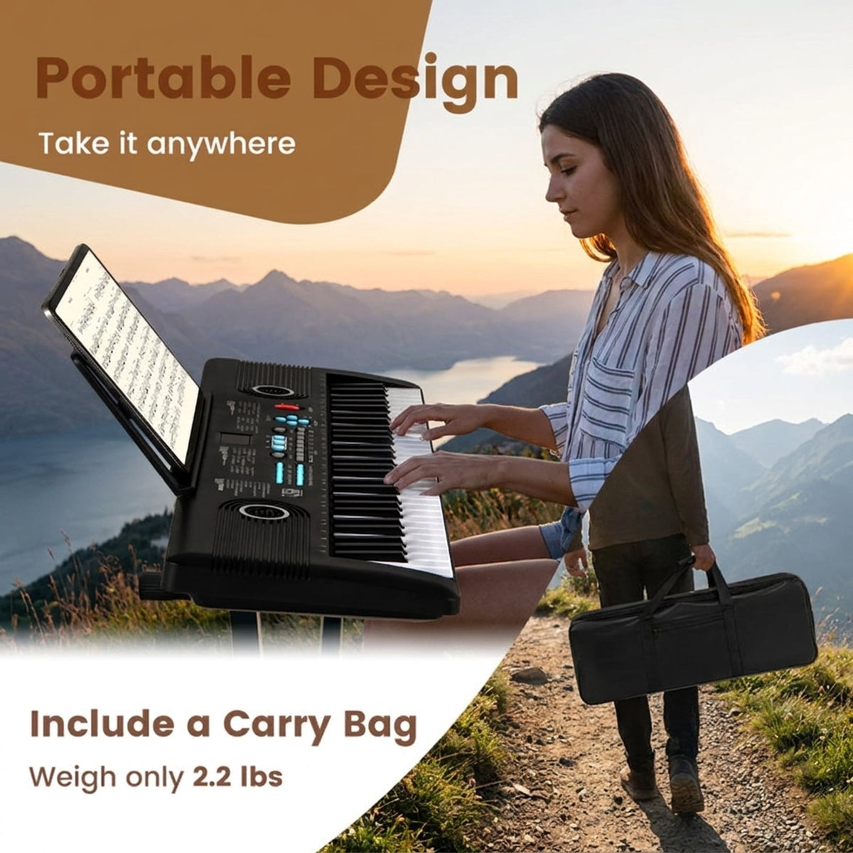 Redsmile 61-Key Portable Electronic Piano Keyboard with Microphone and Carry Bag for Beginners to Play and Travel Light, Black