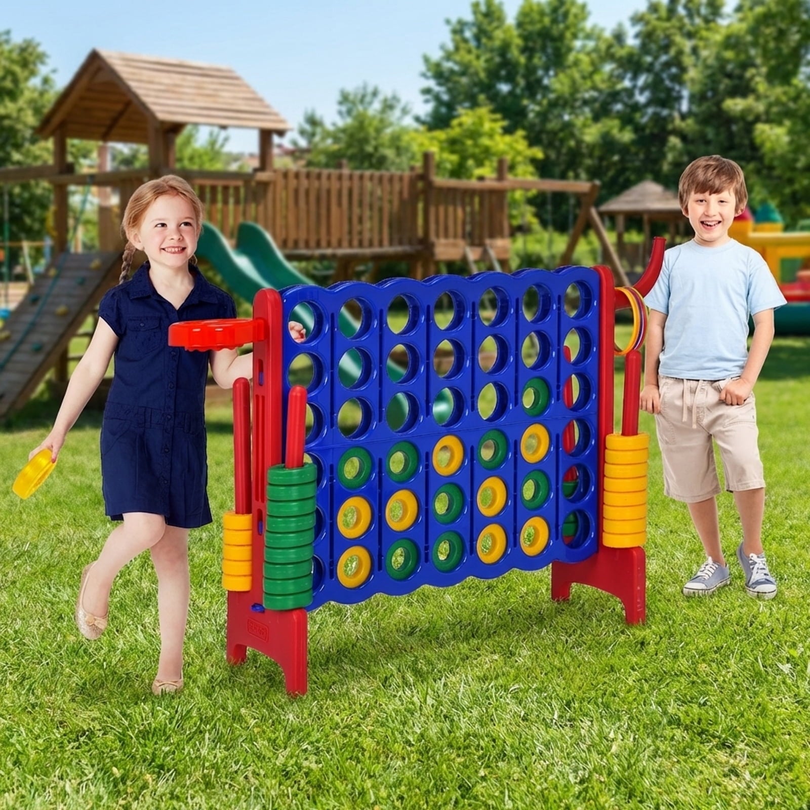 Redsmile 2.5ft 4-to-Score Giant Game Set Red - Portable Outdoor Indoor Game for Birthday Party BBQ Camping Family Fun