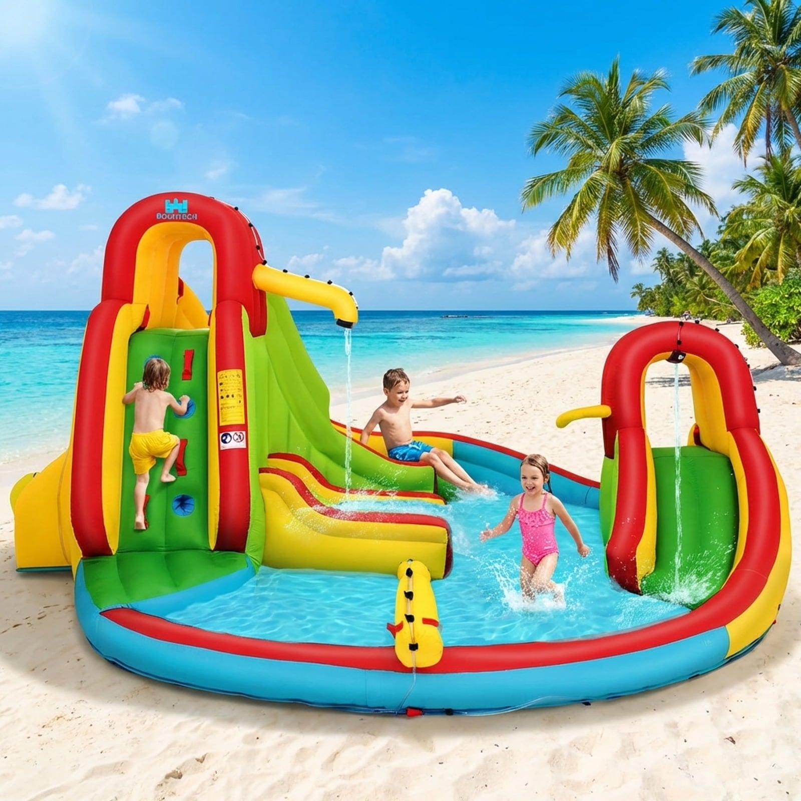 Redsmile Kid's Inflatable Water Slide Bounce House with Climbing Wall and Pool Without Blower - Multicolor