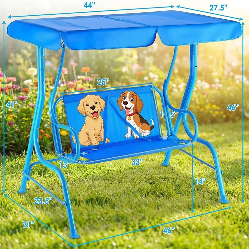 Redsmile Outdoor Kids Patio Swing Bench with Canopy 2 Seats - Multicolor - Backyard Play - Outdoor Fun