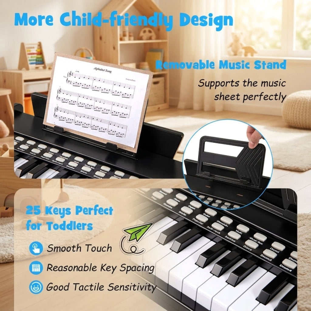 Redsmile 25-Key Kids Piano Keyboard with Adjustable Speed and Volume Control for Kids and Toddlers Age 3 and Up to Play at Home, Black