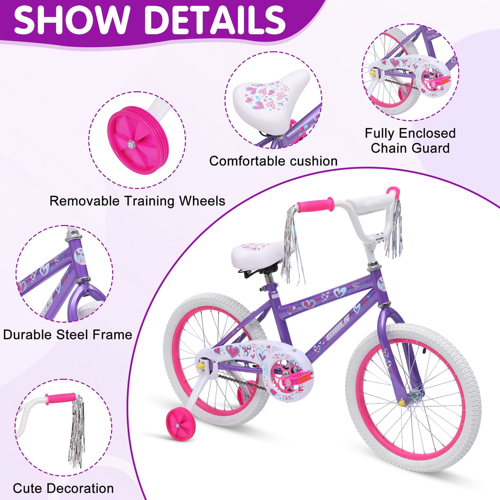 Redsmile 18 in. Kids Bike with Training Wheels, Bicycle for Girls and Boys Ages 3-8 Years, Purple