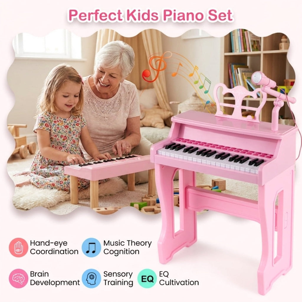 Redsmile 37-Key Kids Piano Keyboard with Microphone and Stool for Toddlers and Beginners Ages 3 and Up, Pink