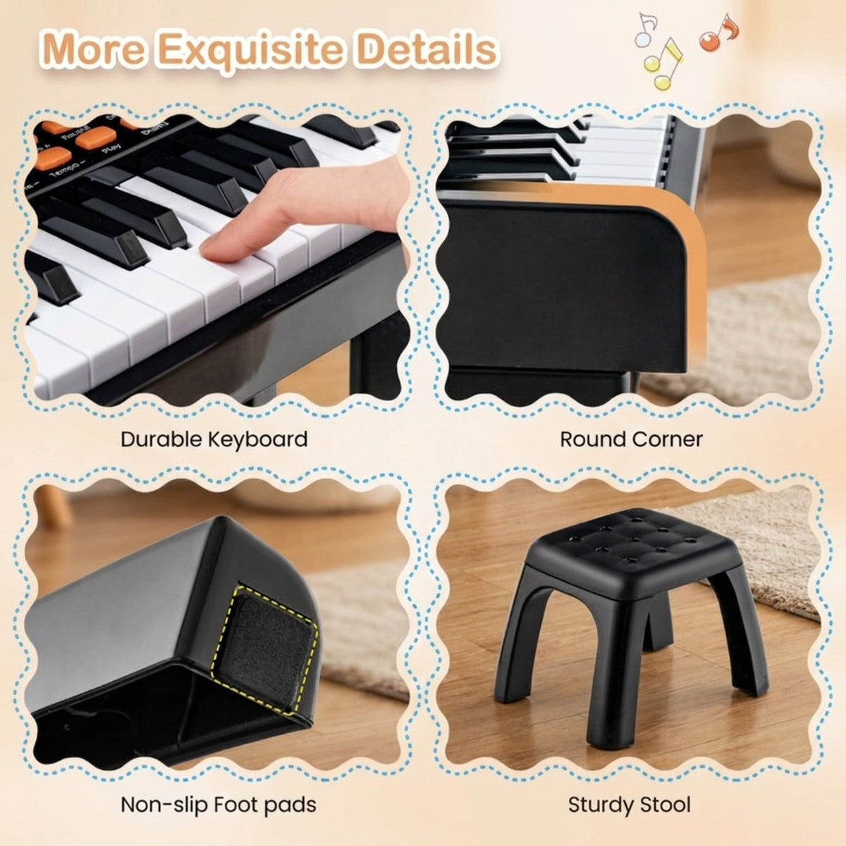 Redsmile 37-Key Kids Piano Keyboard with Microphone and Stool for Toddlers and Beginners Ages 3 and Up, Black