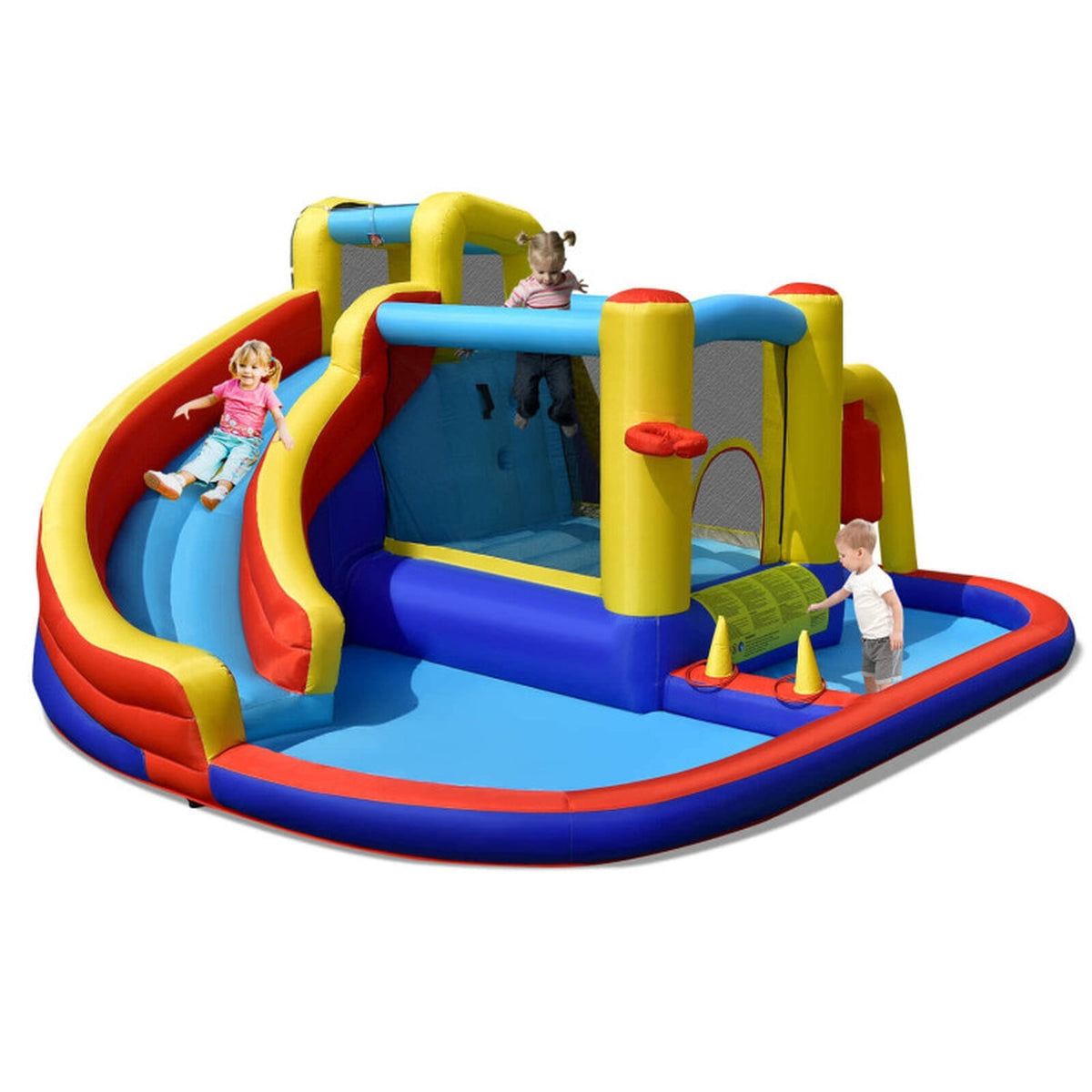 Redsmile 7-in-1 Inflatable Water Slide Bounce Castle with Splash Pool and Climbing Wall without