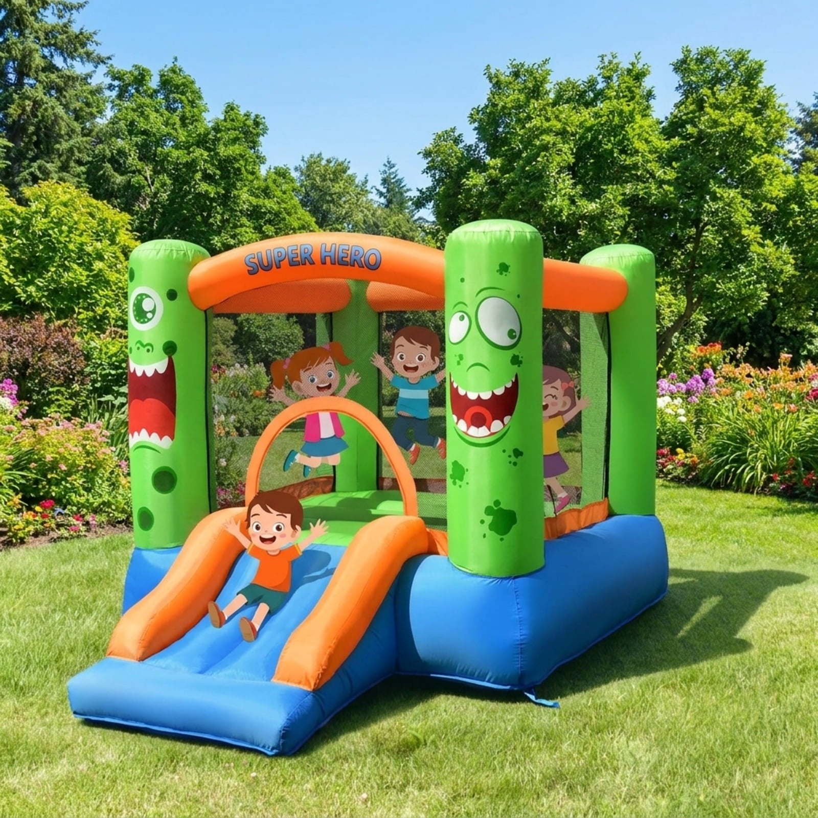 Redsmile Inflatable Bounce House Jumper Castle Kids Playhouse without Blower, Multicolor