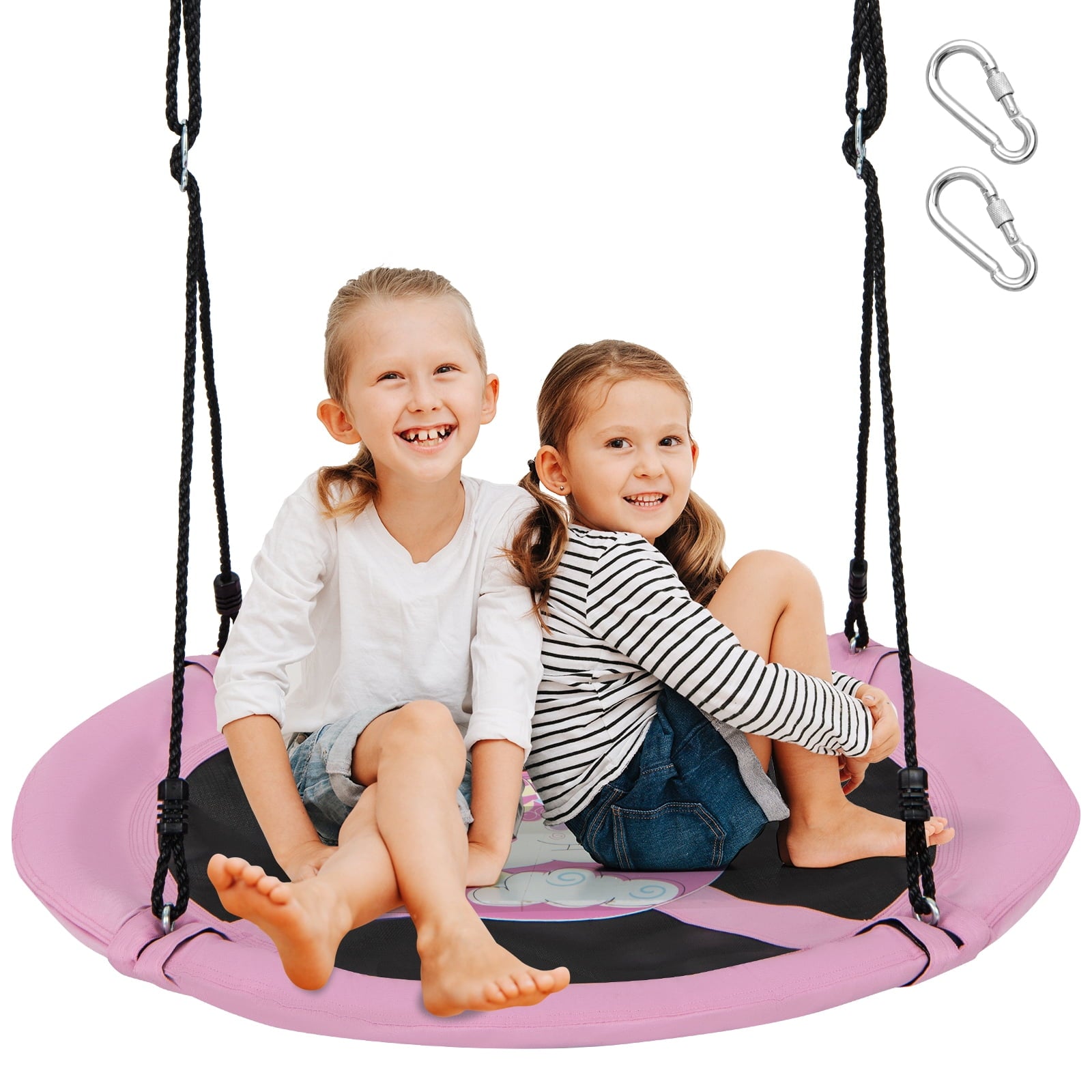 Redsmile 40 Inches Saucer Tree Swing Round with Adjustable Ropes and Carabiners - Pink - Backyard Play