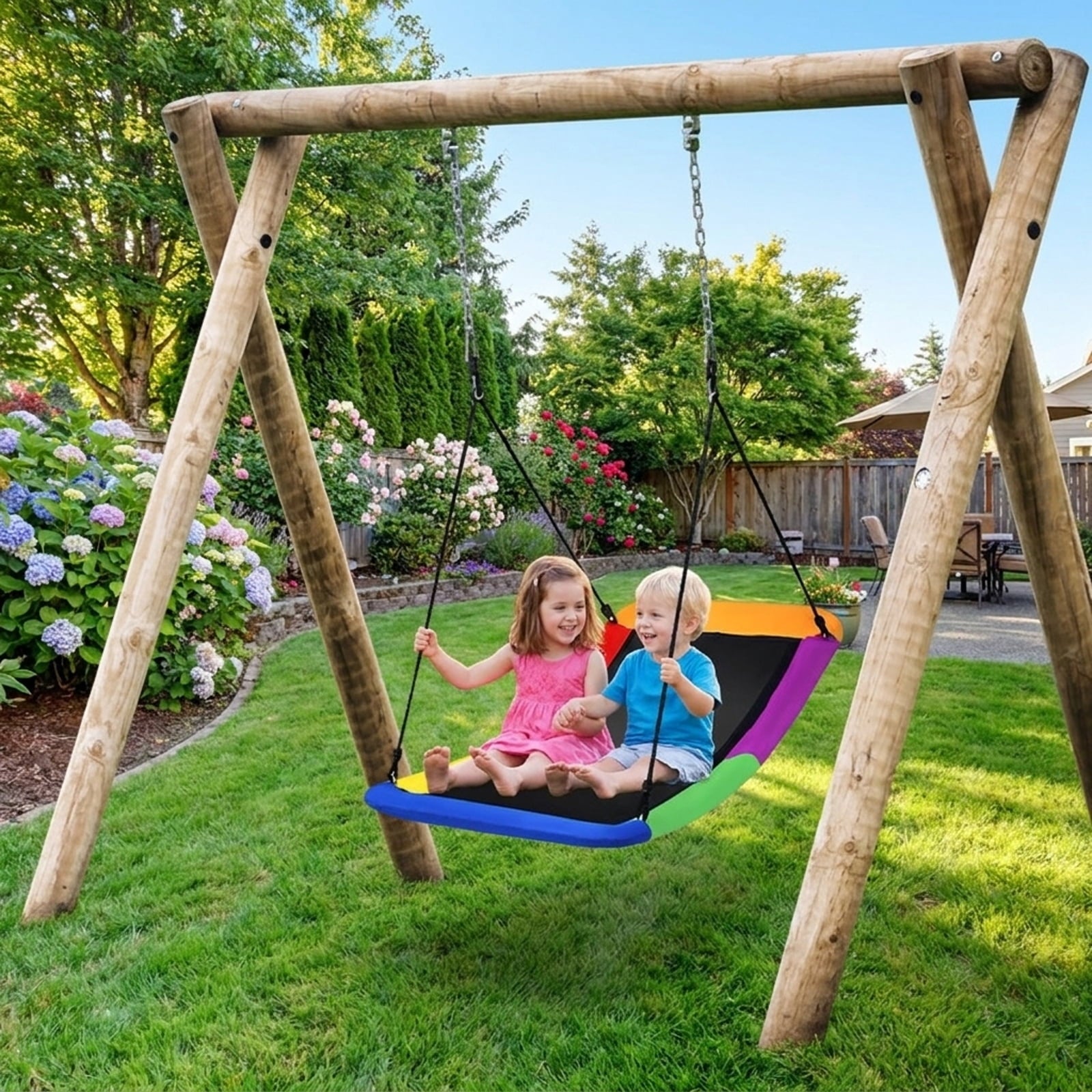 Redsmile Platform Tree Swing for Kids and Adults, 60 Inch Giant Saucer Tree Swing with Adjustable Ropes, 700 lb Outdoor Backyard Swing, Multicolor