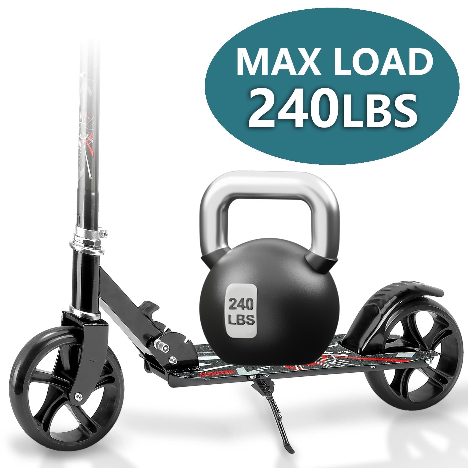 Redsmile Kick Scooter with 3 Adjustable Levels,Folding Commuter Scooter 8 Inch Big Wheels for Teens Adults,Black