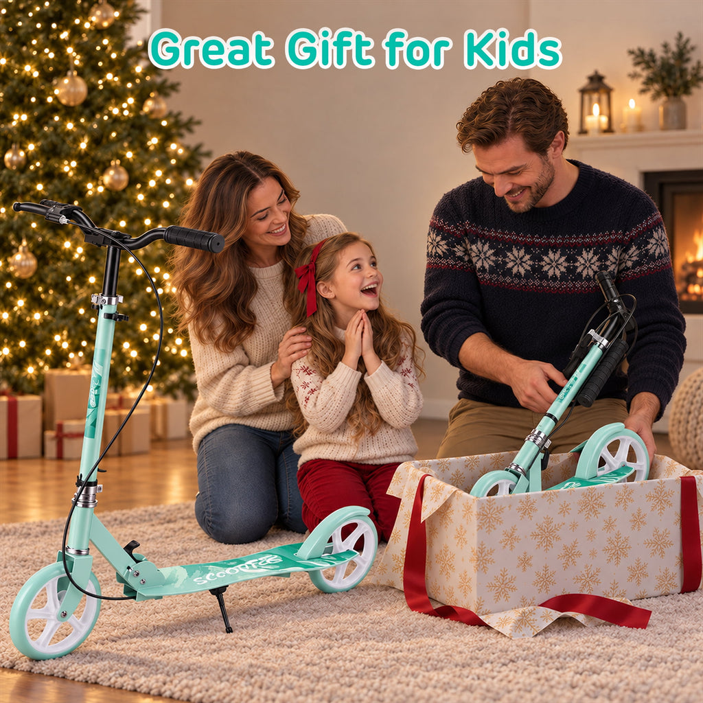 Redsmile Kick Scooter with 4 Adjustable Levels,Folding Commuter Scooter with Dual Brakes and 8 Inch Big Wheels for Teens and Adults,Green
