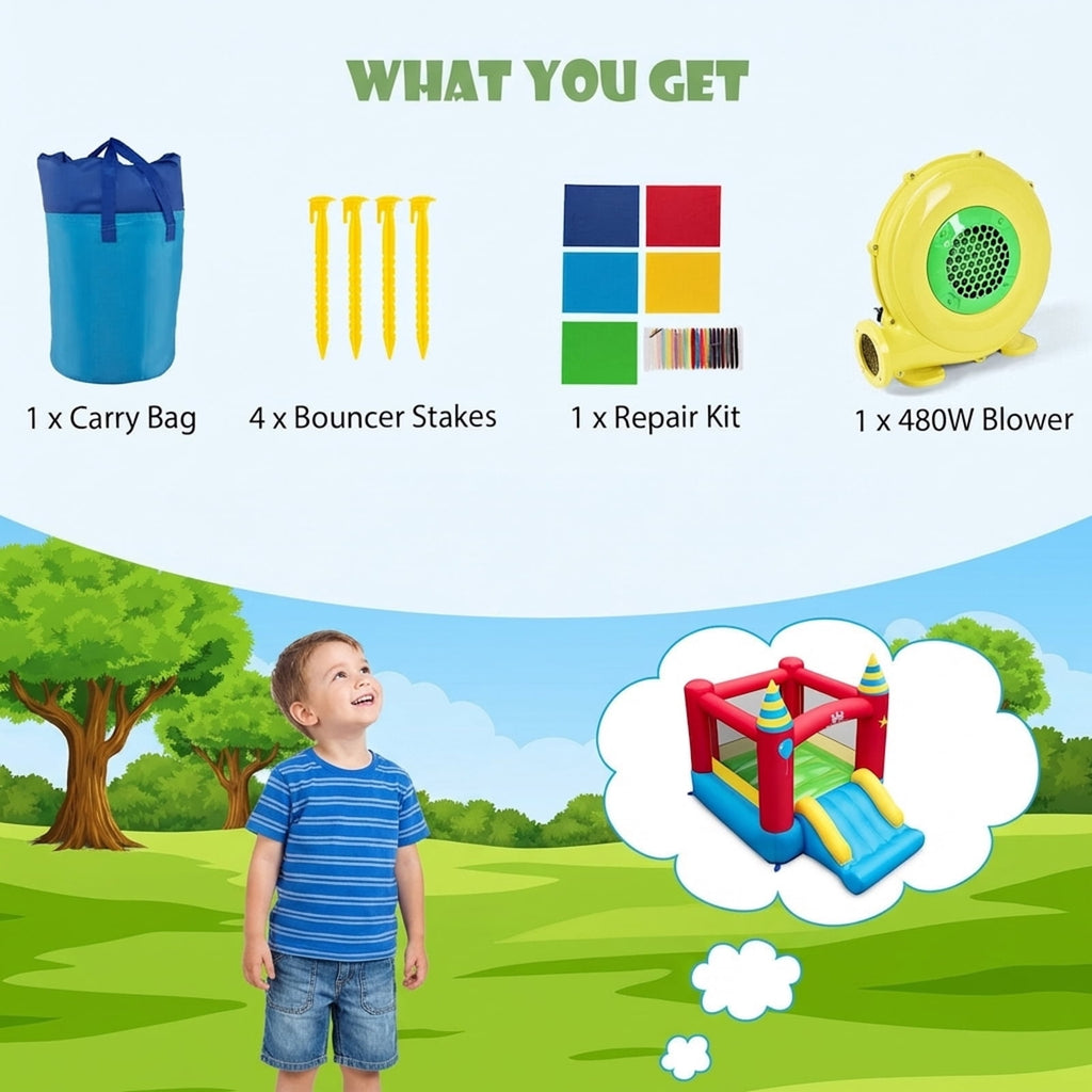 Redsmile Inflatable Kids Bounce Castle with 480W Blower - Multicolor - Kids Birthday Party - Backyard Fun