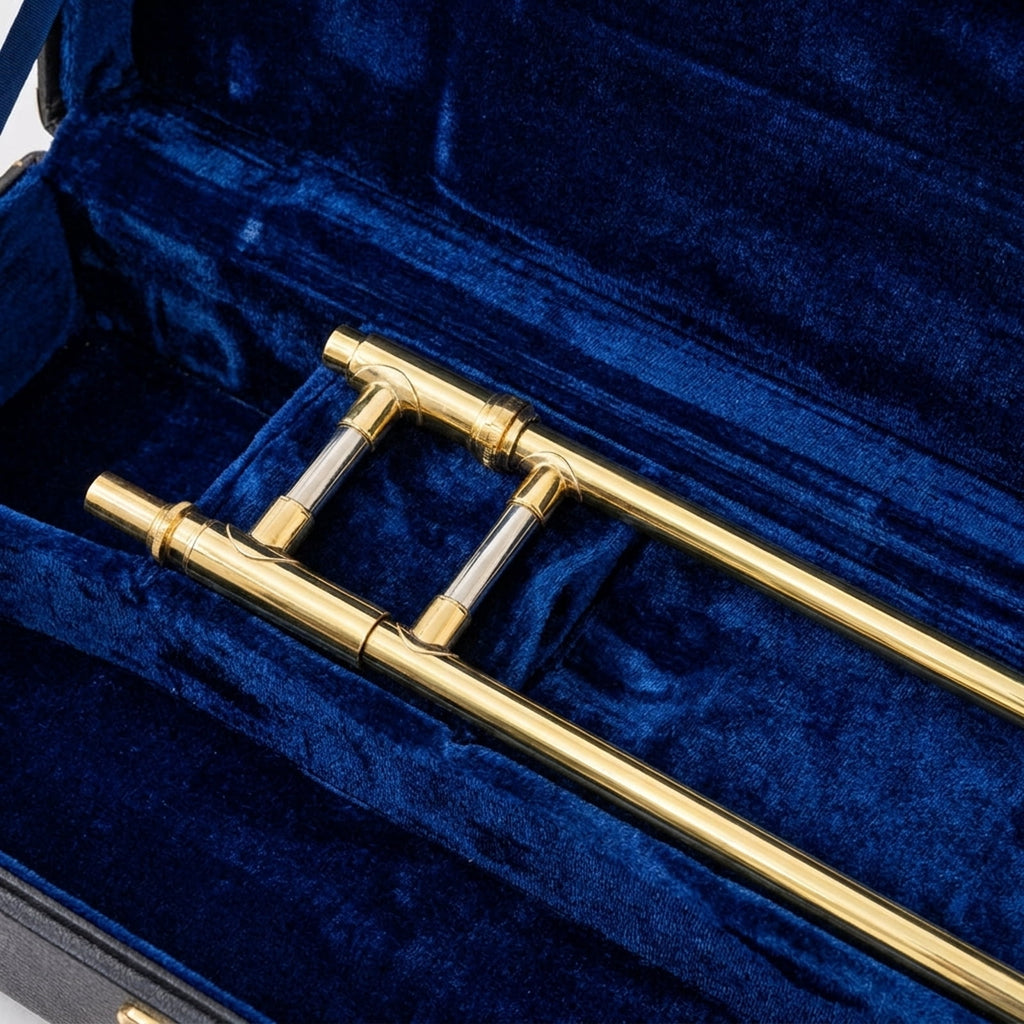 Redsmile B-Flat Tenor Trombone Beginner Set with Brass Body and Standard Mouthpiece and Padded Carrying Case for Students, Gold