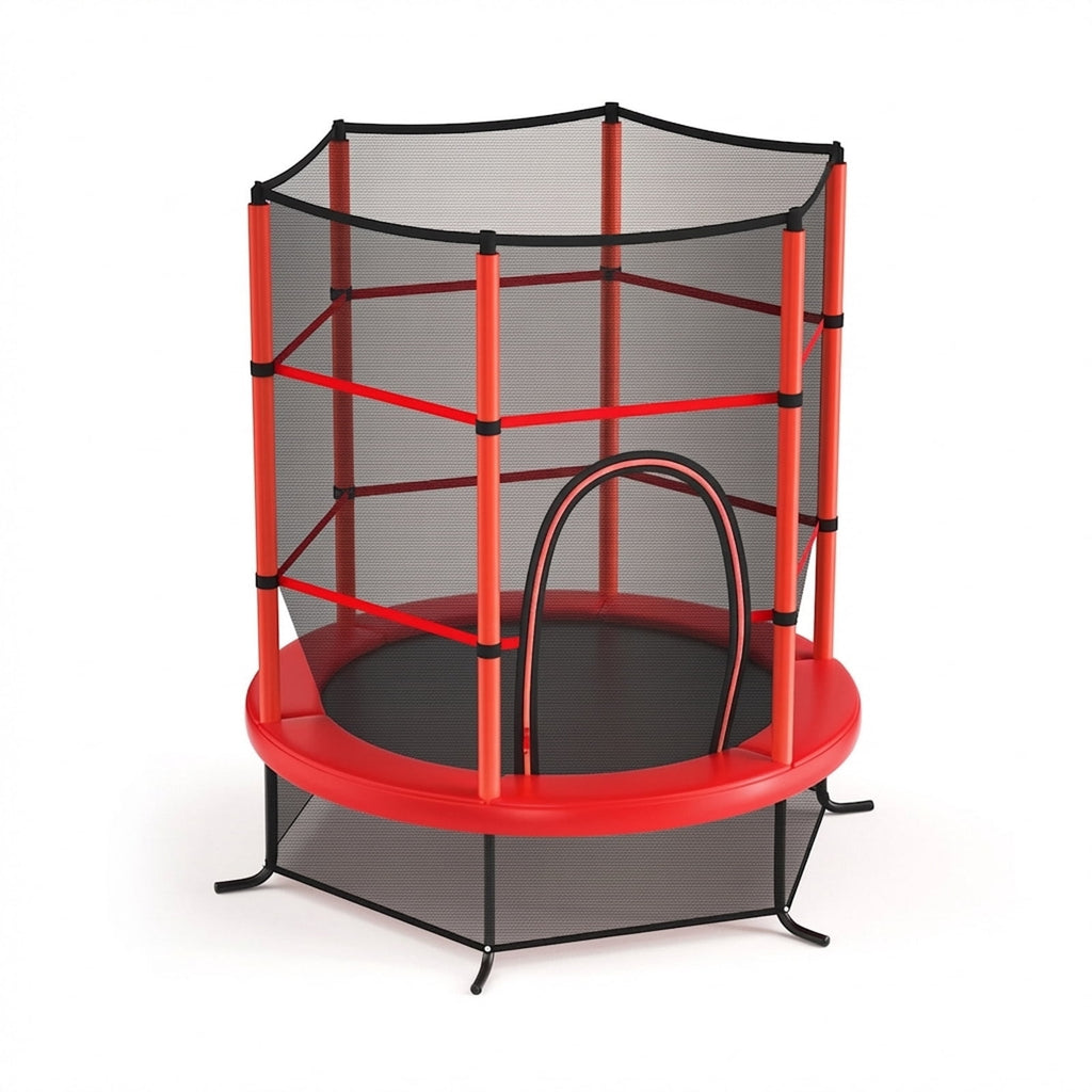 Redsmile 55 Inch Kids Recreational Trampoline Bouncing Jumping Mat with Enclosure Net - Red - Outdoor Recreation