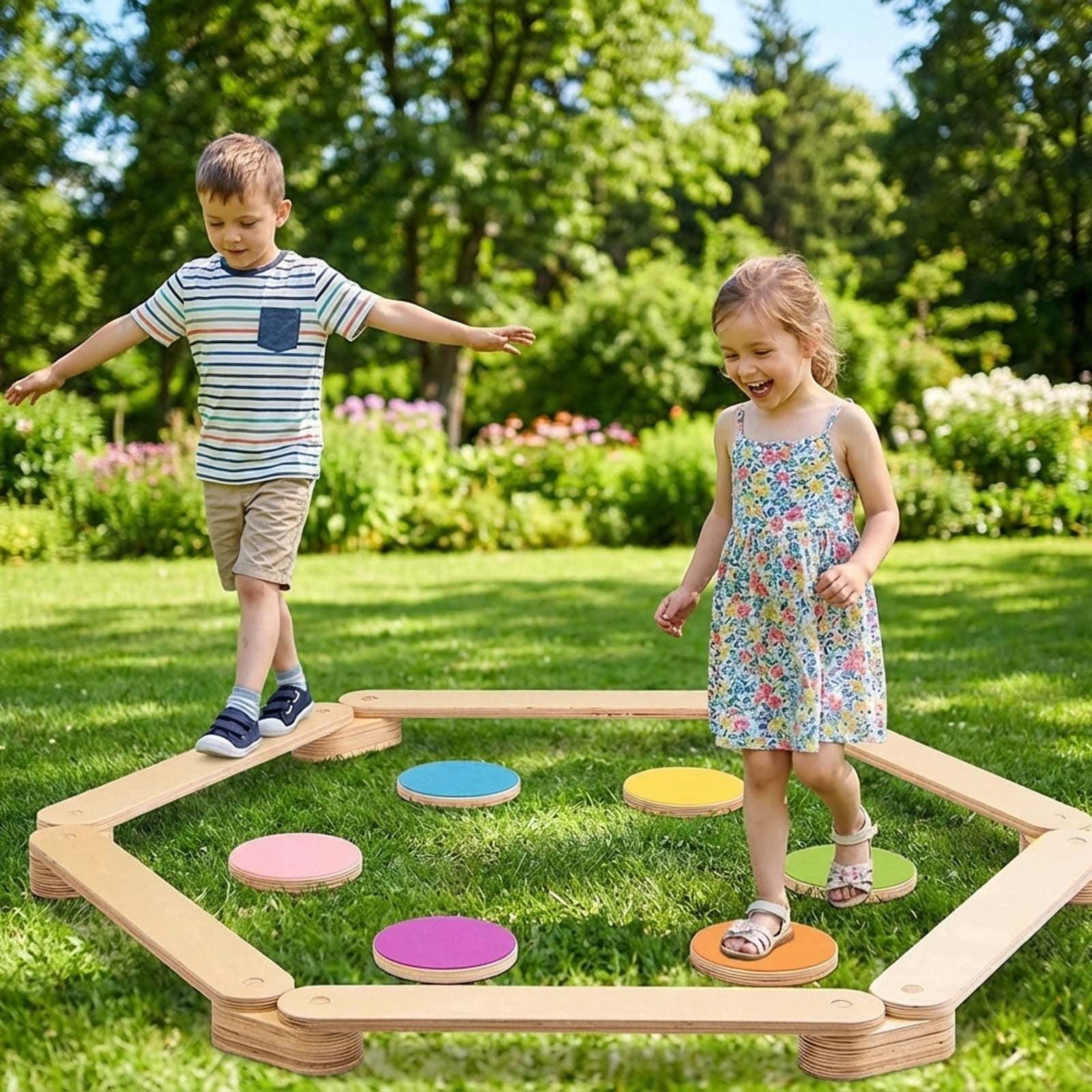 Redsmile 12-Piece Kids Wooden Balance Beam with Colorful Steeping Stones - Motor Skill Development Educational Toy for Toddlers