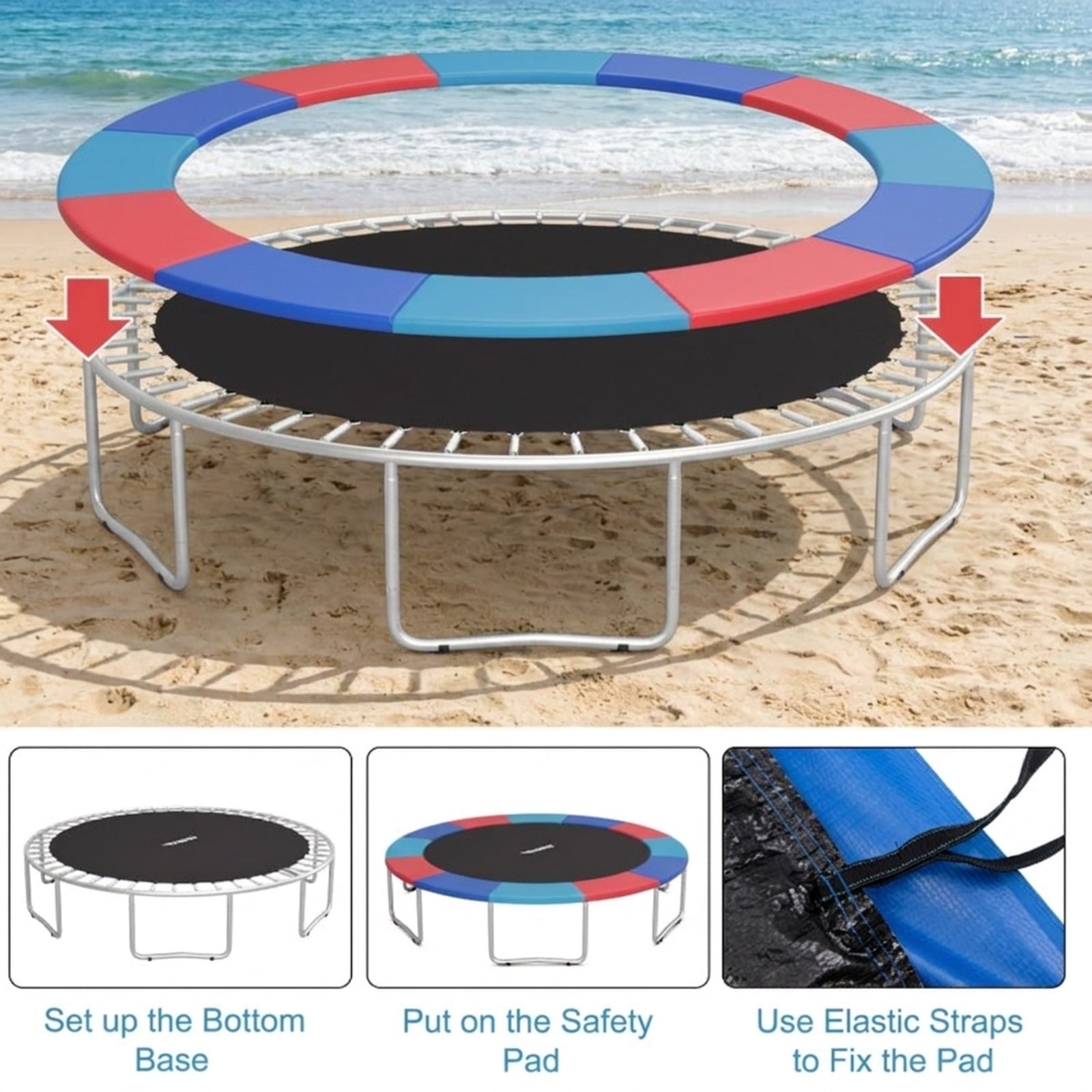 Redsmile 14 Feet Trampoline Pad Replacement Safety Pad with Fixing Straps, Multicolor