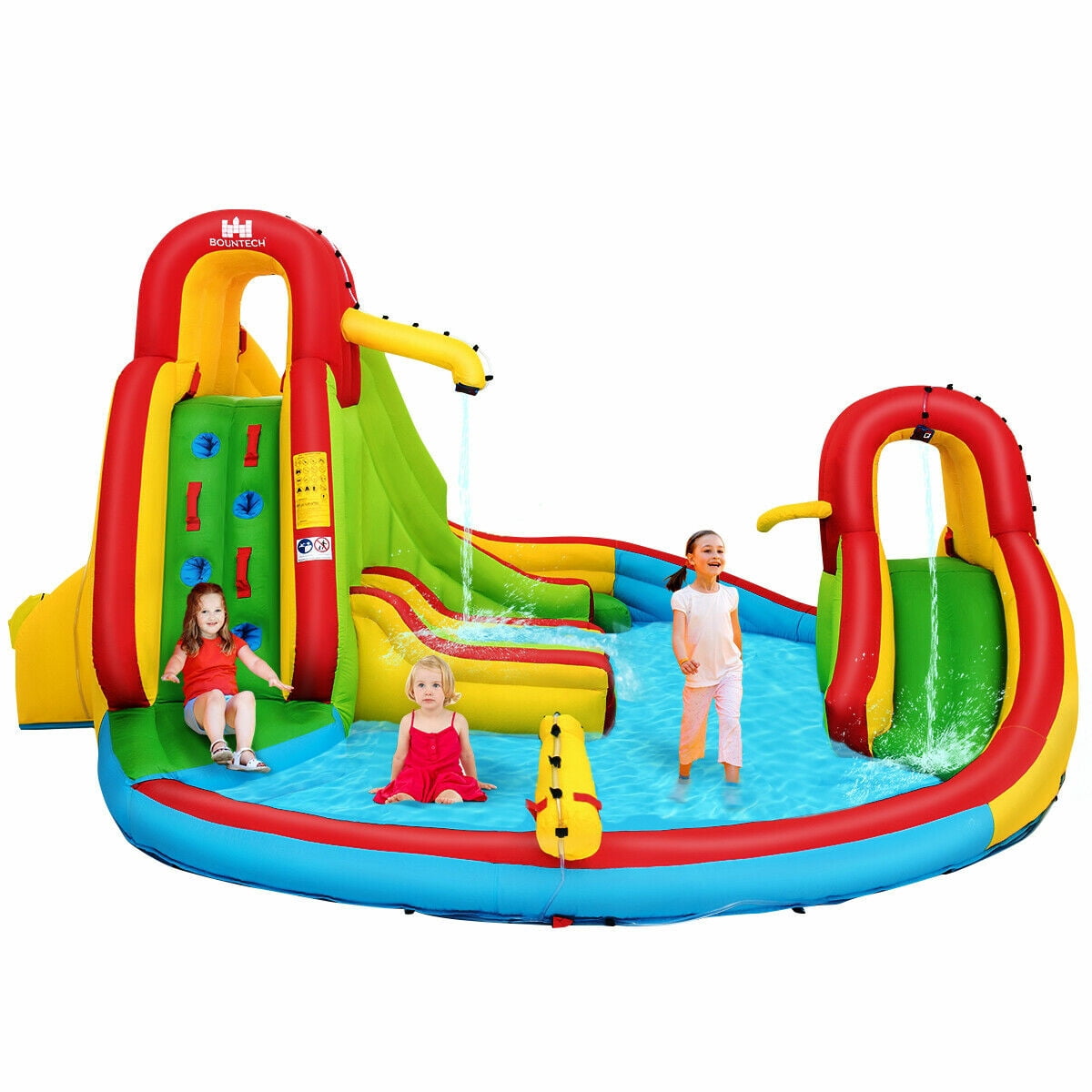 Redsmile Kid's Inflatable Water Slide Bounce House with Climbing Wall and Pool Without Blower - Multicolor
