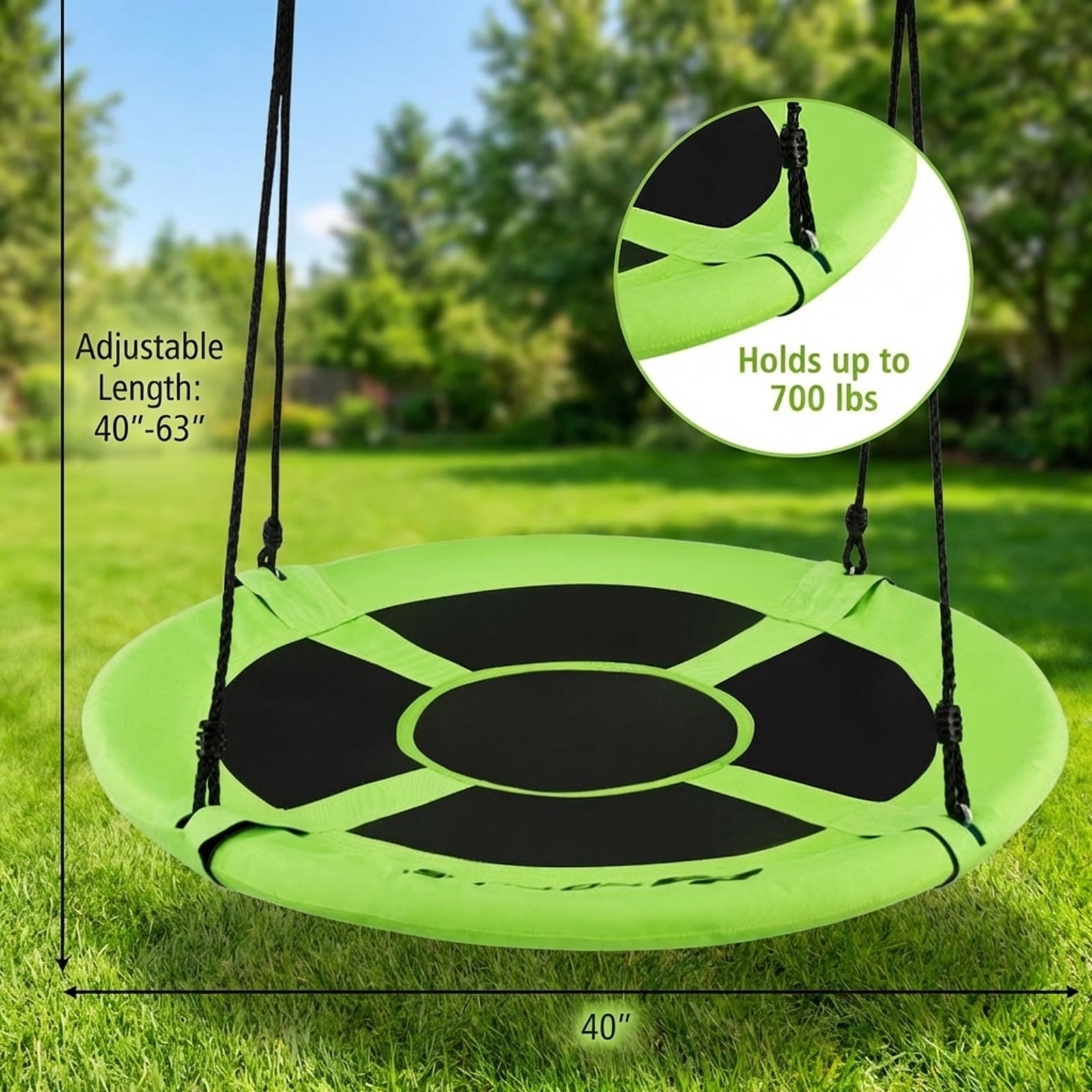Redsmile 40 Inch Flying Saucer Tree Swing Indoor Outdoor Play Set with Adjustable Ropes 700 lbs Capacity for Kids Adults - Green
