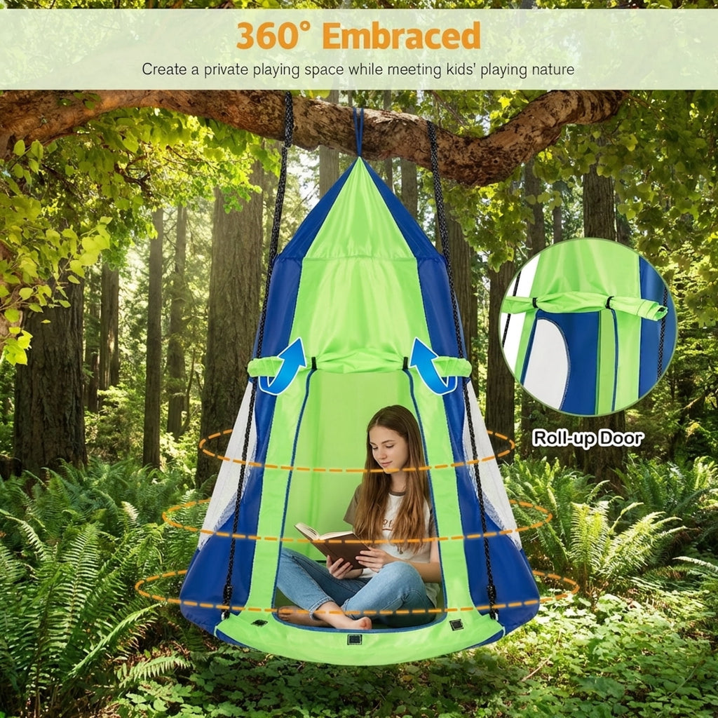 Redsmile 2-in-1 40 Inch Kids Hanging Chair Detachable Swing Tent Set 330 lbs Capacity Indoor Outdoor Play - Green
