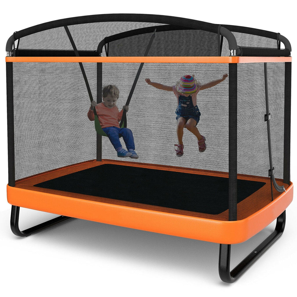 Redsmile 6 Feet Kids Entertaining Trampoline with Swing Safety Fence Orange - Kids Trampoline with Safety Enclosure Net Swing Outdoor Backyard Play Equipment