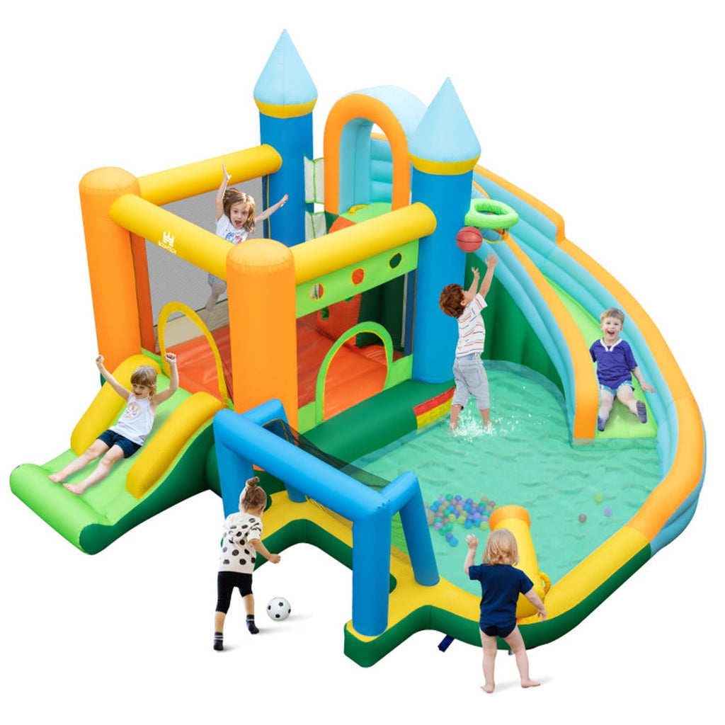 Redsmile Inflatable Water Slide Bounce House with Dual Slides and Splash Pool, Backyard Water Slide with Basketball Rim, Soccer Goal and Ball Pit for Kids Ages 3-10 (Without Blower)