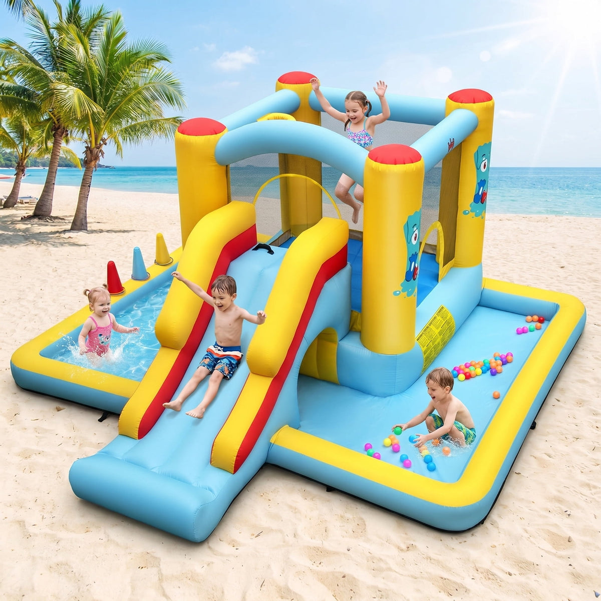 Redsmile Inflatable Bounce House 7-in-1 Bouncy Castle with Slide and Tunnel without Blower
