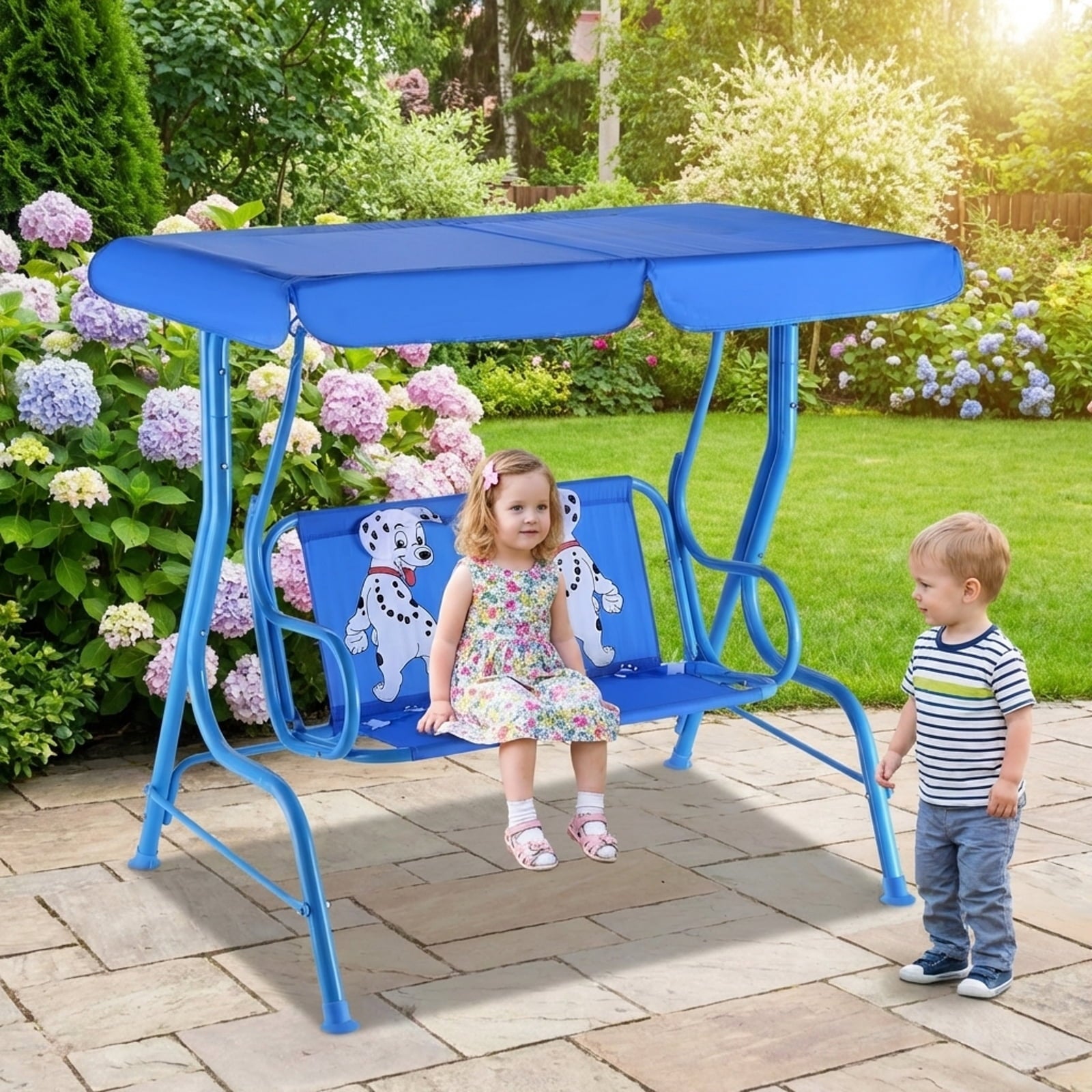 Redsmile Outdoor Kids Patio Swing Bench with Canopy 2 Seats - Multicolor - Backyard Play - Outdoor Fun