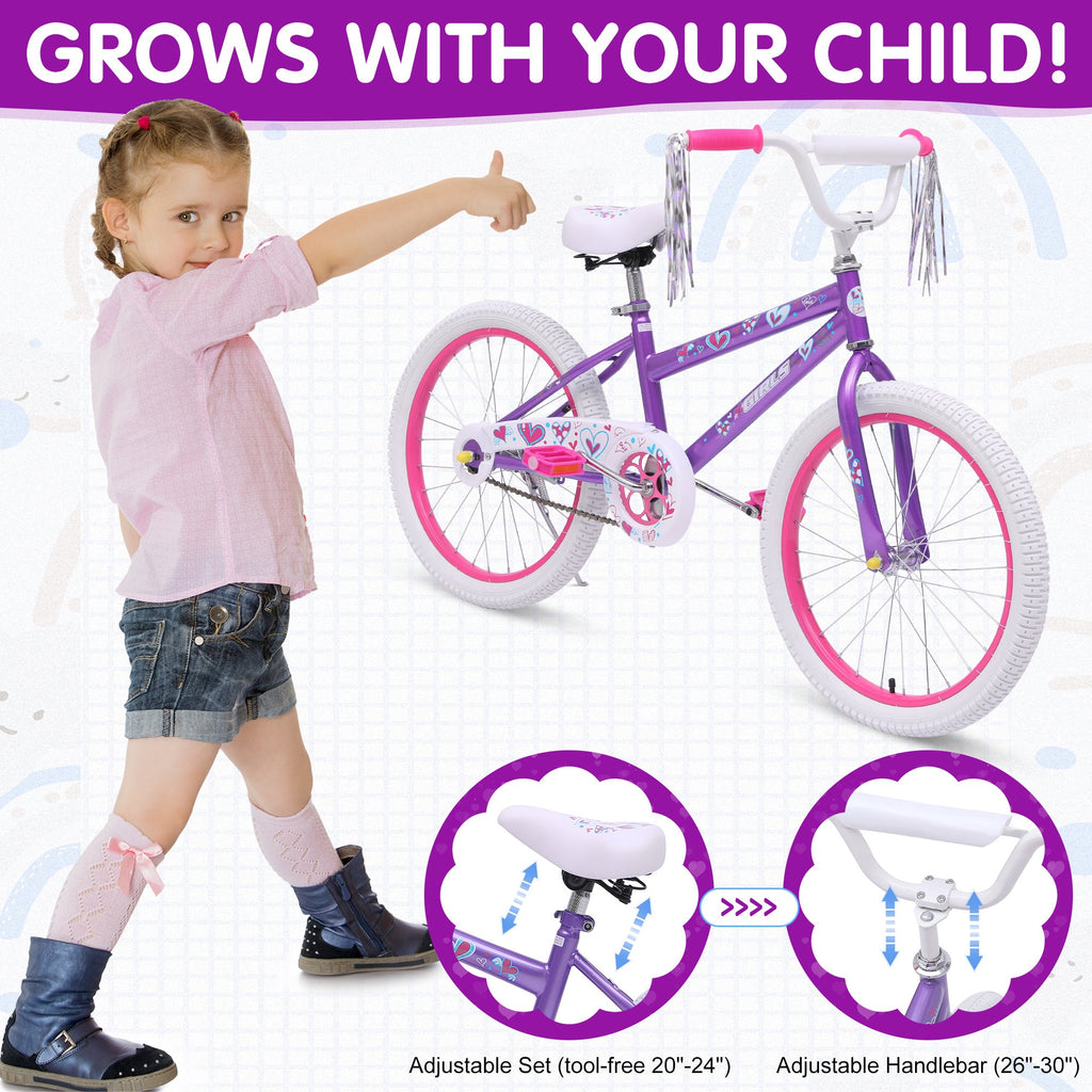 Redsmile 20 in. Kids Bike, Bicycle for Girls and Boys Ages 6-12 Years, Purple