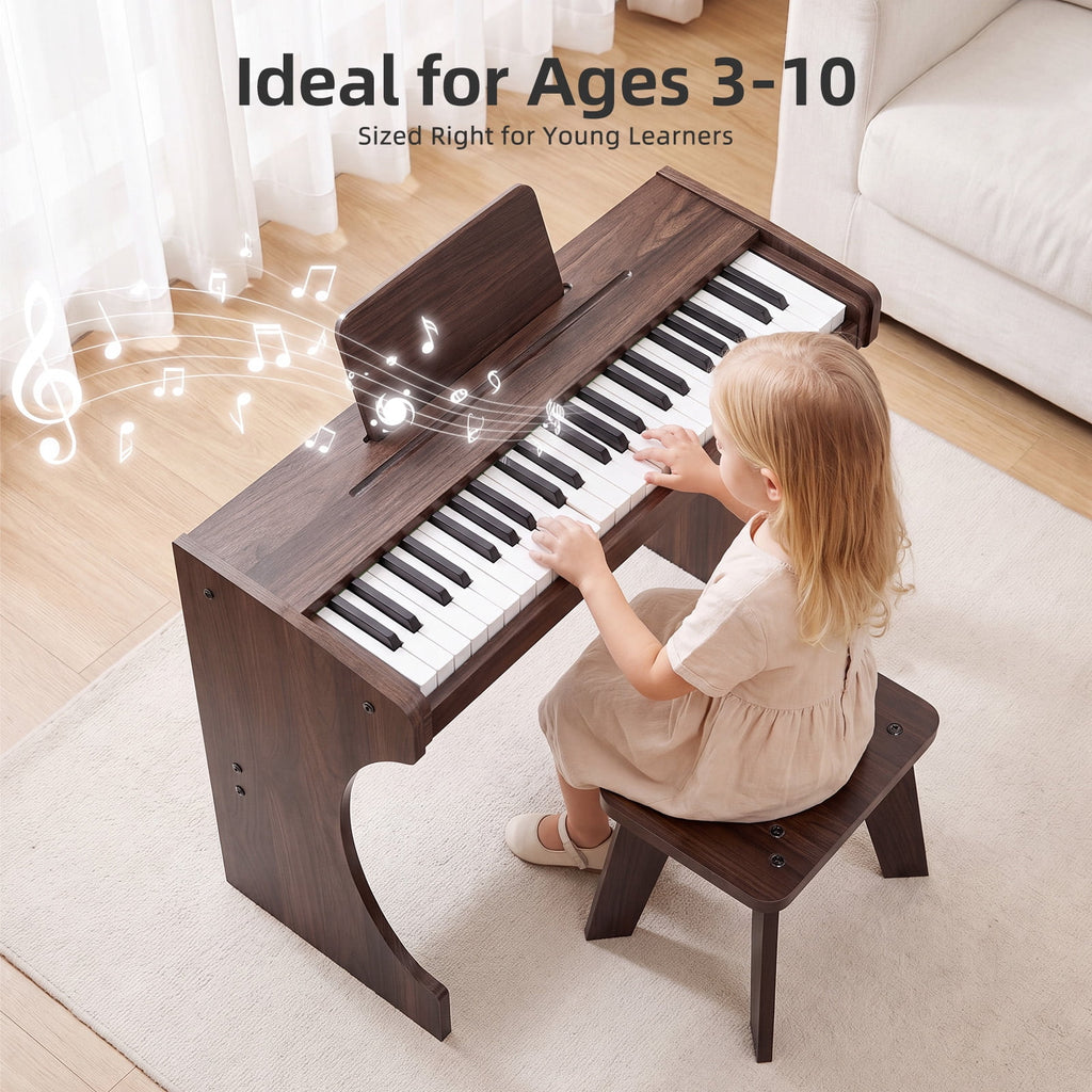 Redsmile 37-Key Kids Wooden Digital Piano with Bench, Music Book Stickers, Educational Keyboard Toy for Toddlers 3-8