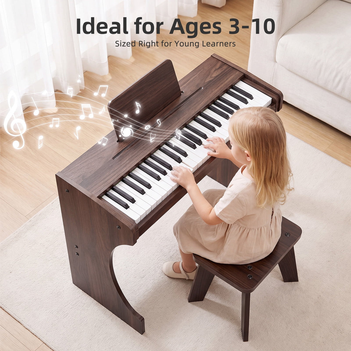 Redsmile 37-Key Kids Wooden Digital Piano with Bench, Music Book Stickers, Educational Keyboard Toy for Toddlers 3-8