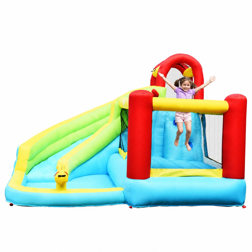 Redsmile 6-in-1 Inflatable Bounce House with 550W Blower, Backyard Water Slide with Climbing Wall, Basketball Hoop and Splash Pool for Kids, Wet Dry Outdoor Fun for Boys Girls