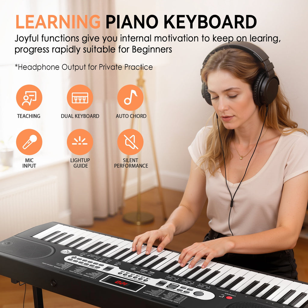 Redsmile 61 Key Piano Keyboard Kit with Music Sheet Stand, Stool, Headphones, Microphone, 200 Tones Rhythms