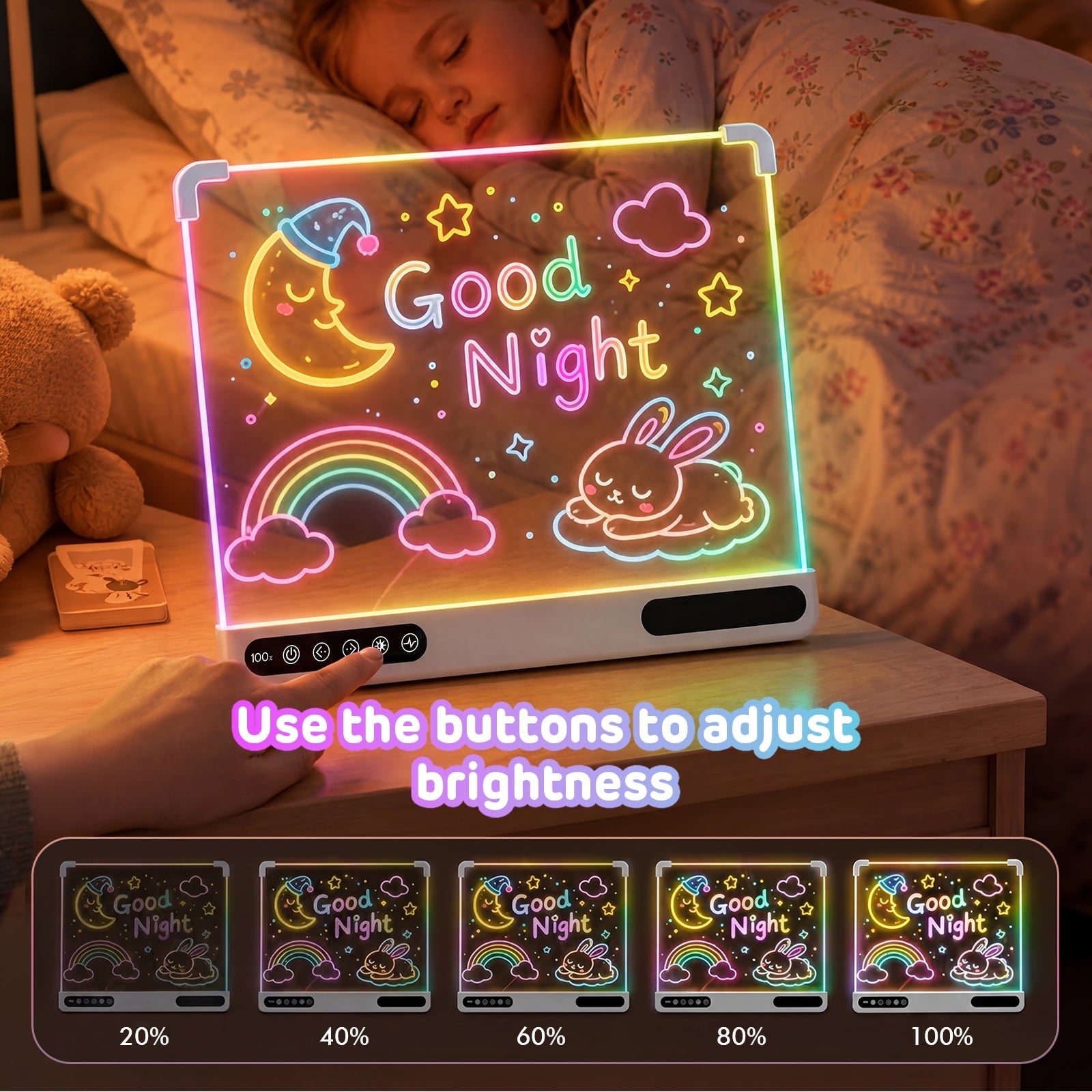 Redsmile Led Drawing Board for Kids,13.7in X 10inRechargeable Light-Up Dry Erase Board with 7 Color Light Modes,Doodle Glow Drawing Board with 7 Markers and Tracing Book,Sketching Gift Toy for Kids