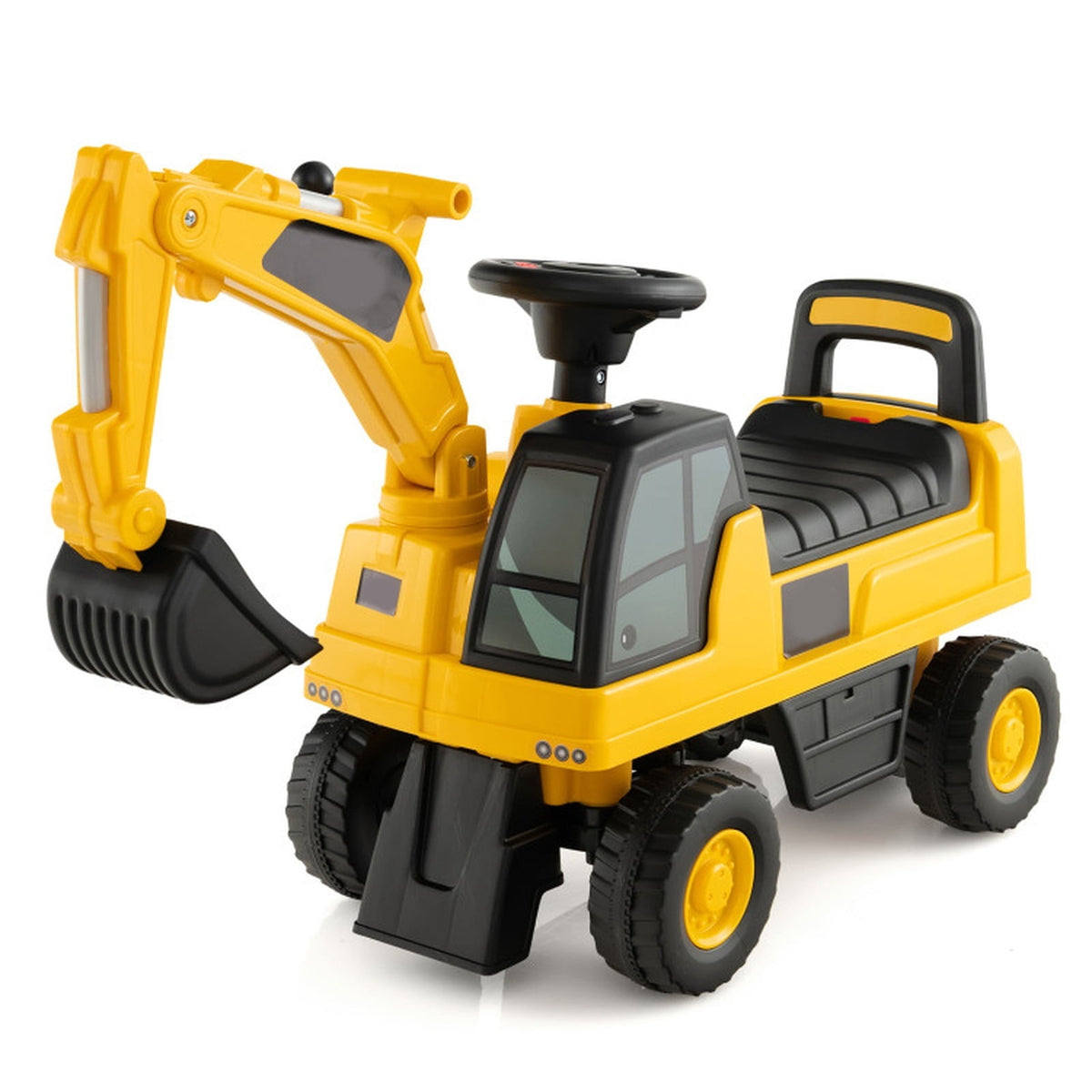 Redsmile Kids Ride On Digger Excavator Toy for Toddlers, Licensed CAT Sit-On Construction Vehicle with Working Shovel Arm, Foot-to-Floor Push Ride-On, Holds 55 lbs, Yellow