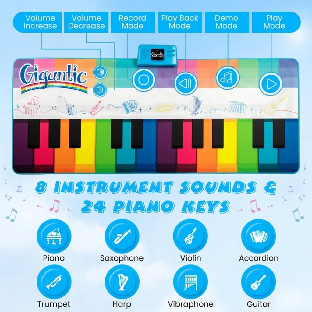 Redsmile Kids Floor Piano Play Mat with 8 Instrument Sounds and 24 Piano Keys for Tummy Time and Crawling, Multicolor