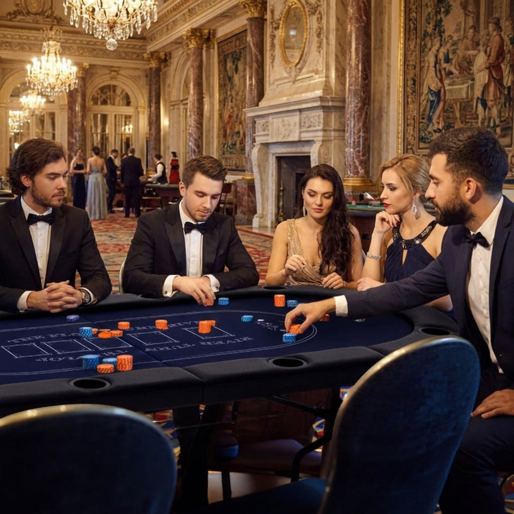 Redsmile 72 Inch Foldable Poker Table for 8 Players, Portable Oval Card Game Table with 8 Cup Holders, Folding Poker Table with PU Leather Armrests for Home Party Camping, Black and Blue