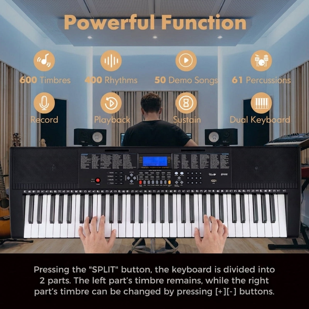 Redsmile 61-Key Electronic Keyboard Piano with Stand, Stool, Microphone and Lighted Keys, Complete Beginner Digital Piano Set for All Ages