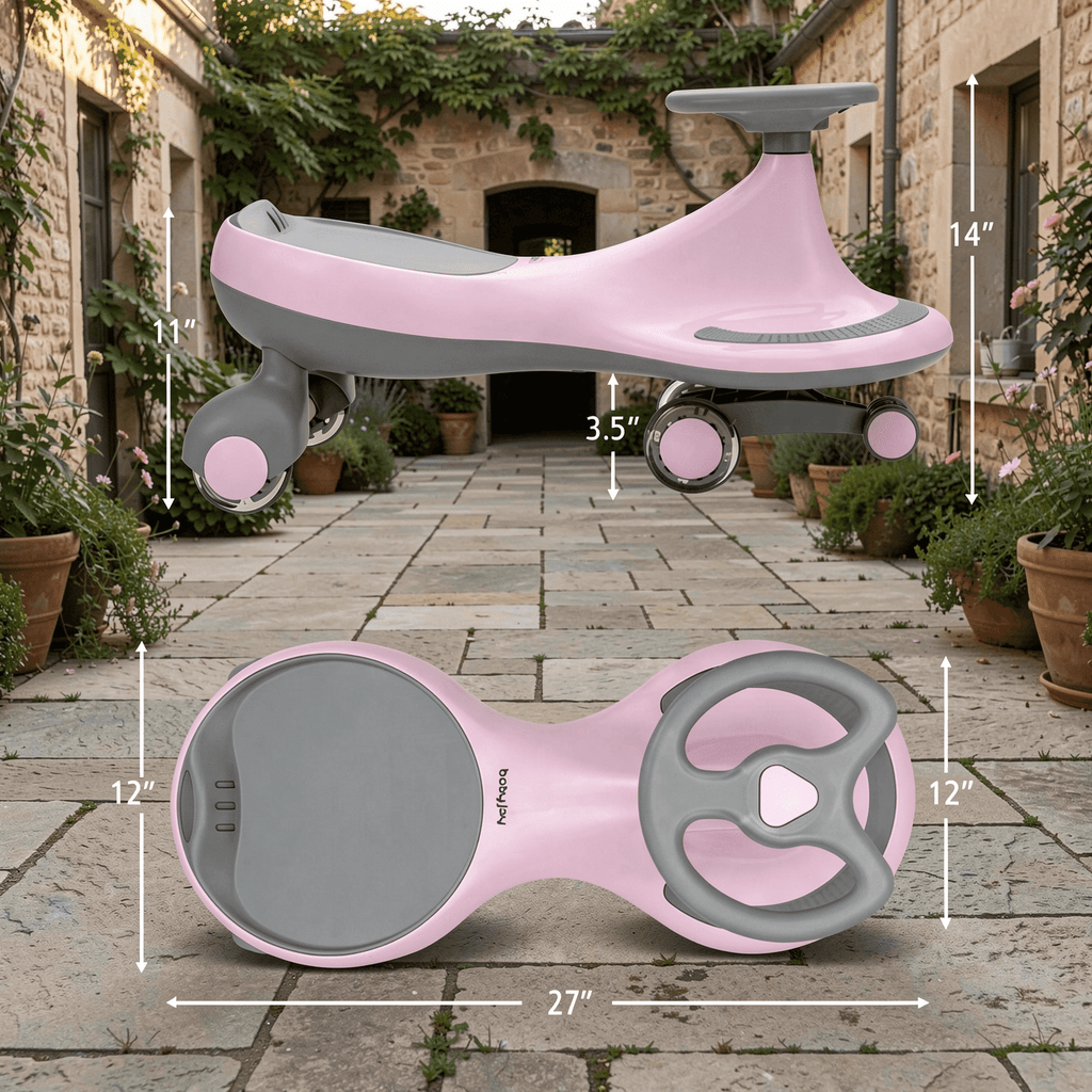 Redsmile Wiggle Car Ride On Toy for Toddlers and Kids Ages 2 and Up, Kids Wiggle Car with Flashing PU Wheels and No Batteries Needed, Twist Car Holds 110 lbs, Pink