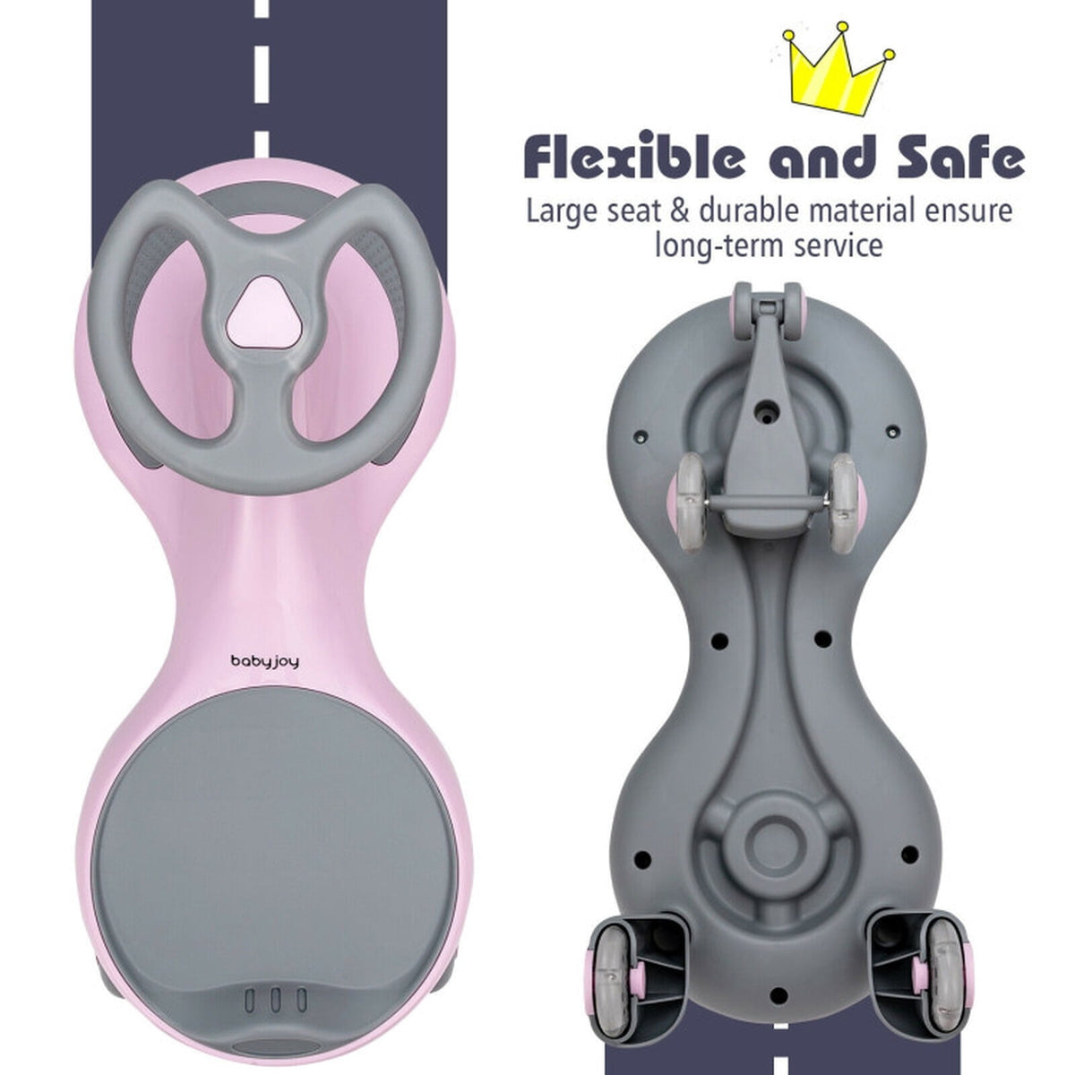 Redsmile Wiggle Car Ride On Toy for Toddlers and Kids Ages 2 and Up, Kids Wiggle Car with Flashing PU Wheels and No Batteries Needed, Twist Car Holds 110 lbs, Pink