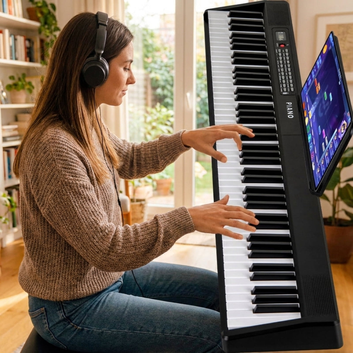 Redsmile 88 Key Foldable Digital Piano Keyboard with Wireless MIDI Dual Speakers and 1000 Rhythms for Beginners, Black
