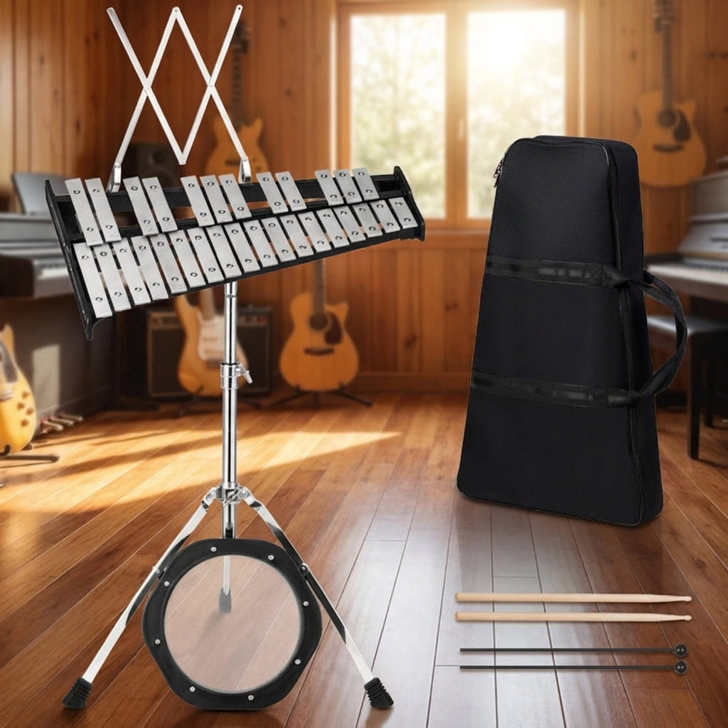 Redsmile 30-Note Glockenspiel Percussion Set with Adjustable Stand and Mallets for Beginner Kids, Black
