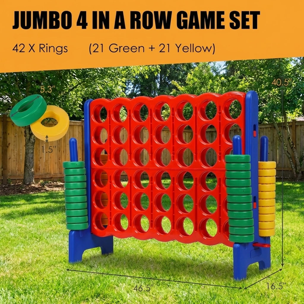 Redsmile Jumbo 4-to-Score Giant Game Set with 42 Jumbo Rings and Quick-Release Slider-Blue Blue - Outdoor Backyard Lawn Party Game for Kids Adults