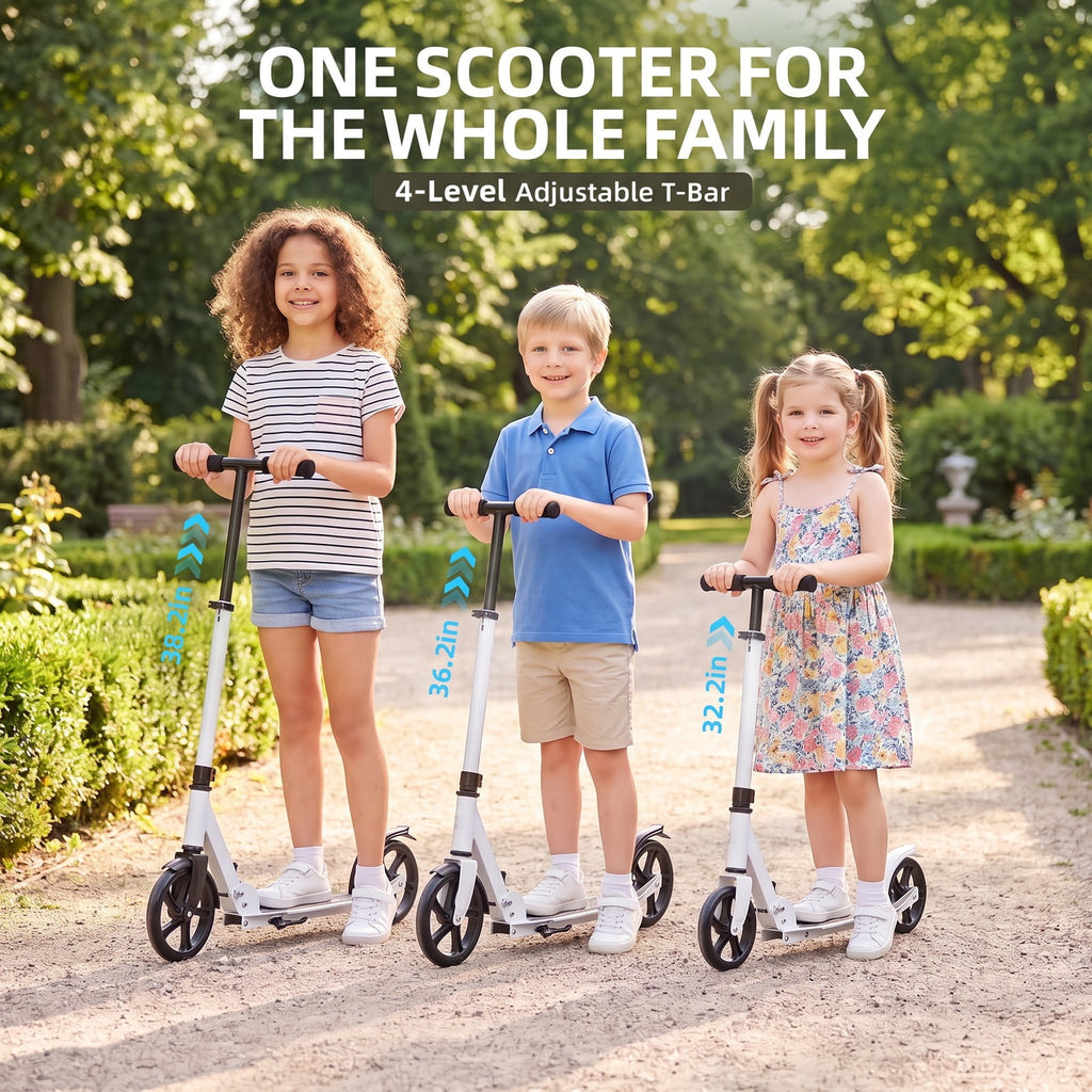 Redsmile Folding Kick Scooter with 8-Inch PU Wheels, 4-Level Adjustable Handlebar and Hand Brake for Everyday Riding, White