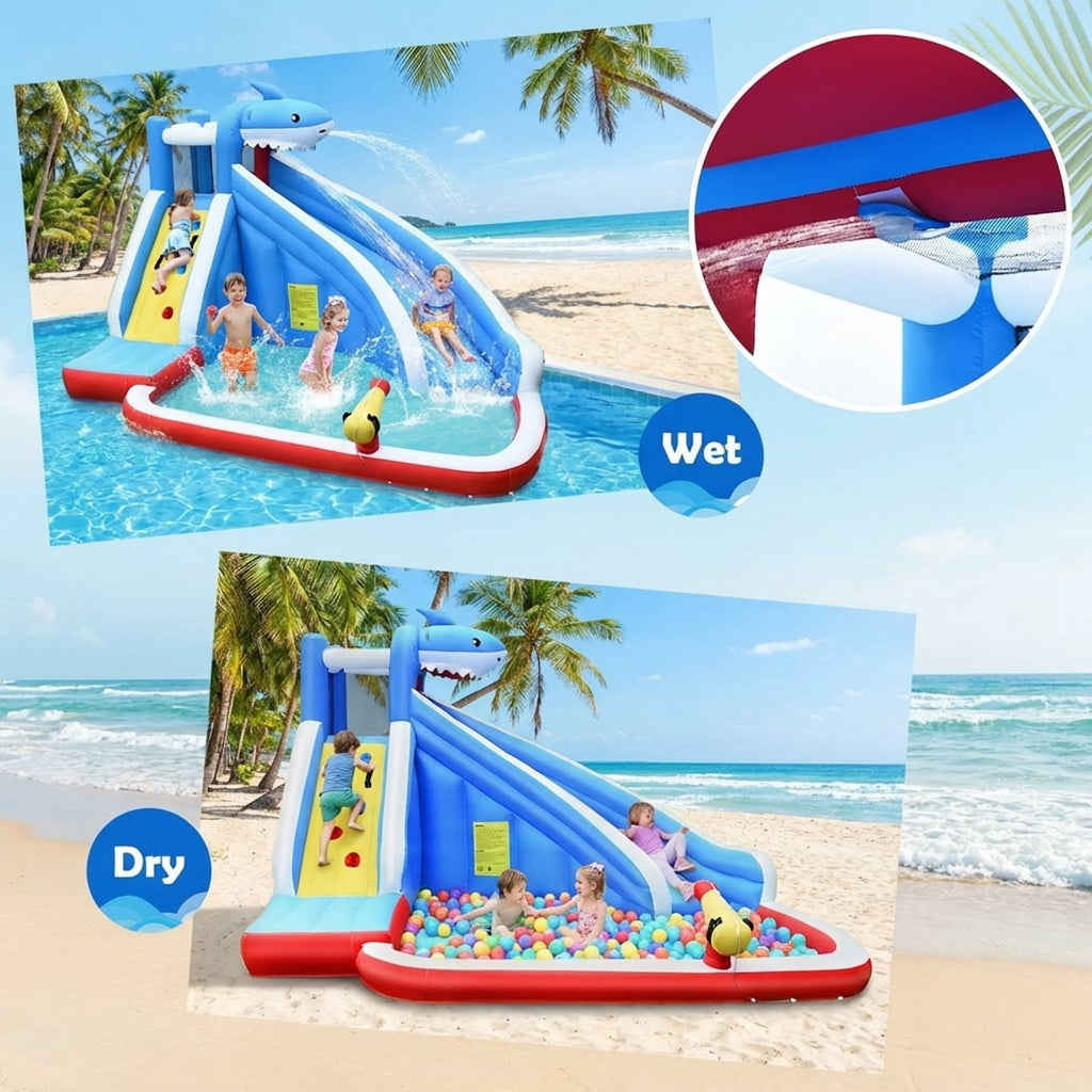 Redsmile 4-in-1 Inflatable Water Slide Park with Splash Pool Climbing Wall Water Cannon for Kids Aged 4-12 Outdoor Backyard Water Play - Multicolor