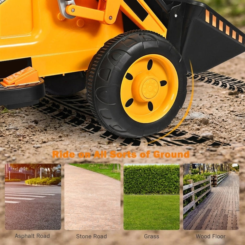 Redsmile 6V Kids Ride On Excavator Digger with Working Bucket, Lifting Arms, Horn, Battery Powered Tractor Construction Toy with Wide Seat, Yellow Black