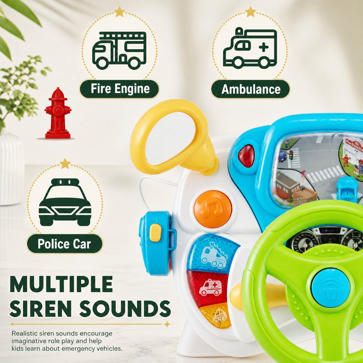 Redsmile Kids Steering Wheel Pretend Play Toy with Lights and Sounds for Toddler Boys Girls