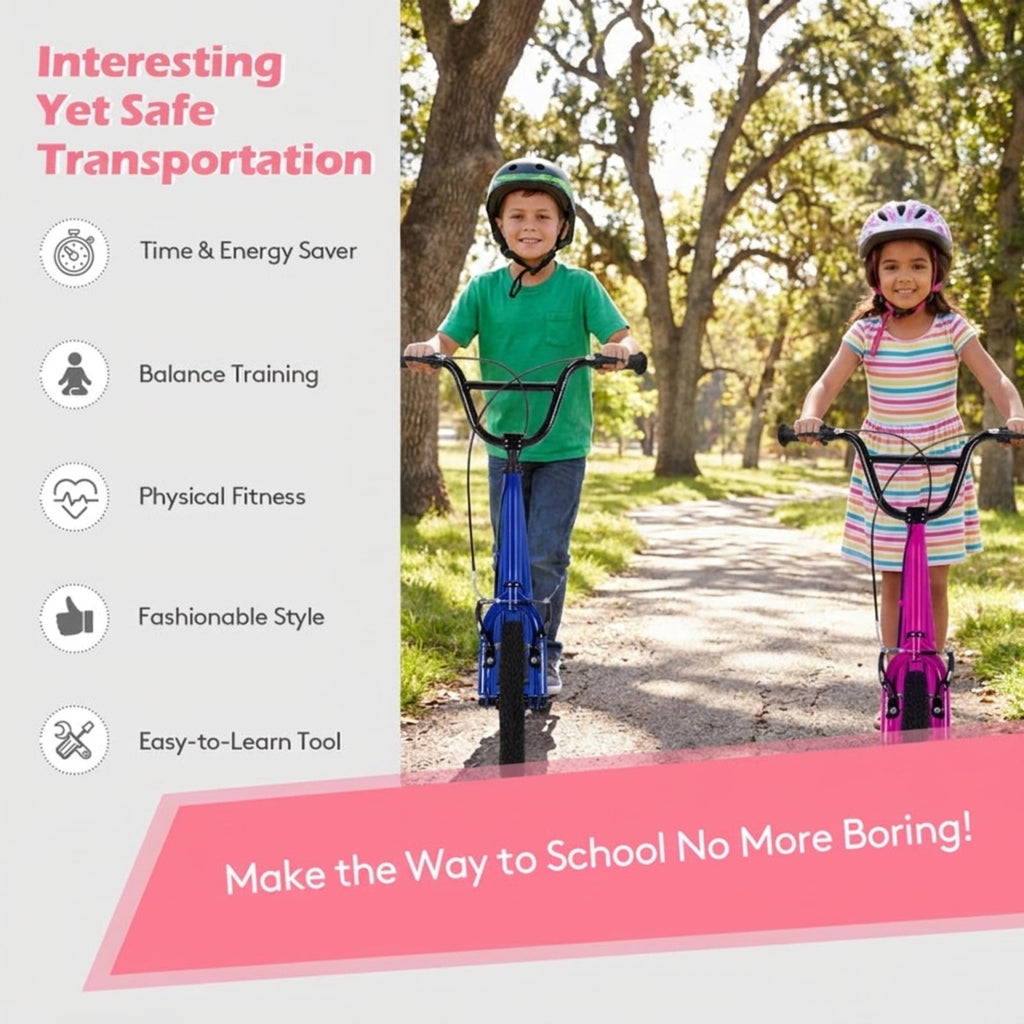 Redsmile Kids Scooter with 12 Inch Air Wheel, Height Adjustable Kick Scooter Holds 165 lb for Big Kids and Teens, Pink