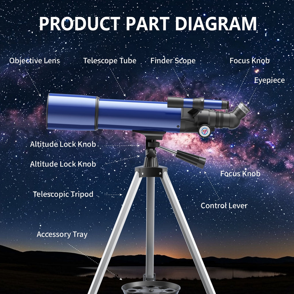 Redsmile Telescope for Adults Astronomy Beginners80mm Aperture 500mm Refractor Telescope with AZ Mount Tripod and 2 Eyepieces20x to 50x Magnification for Moon ViewingBlue
