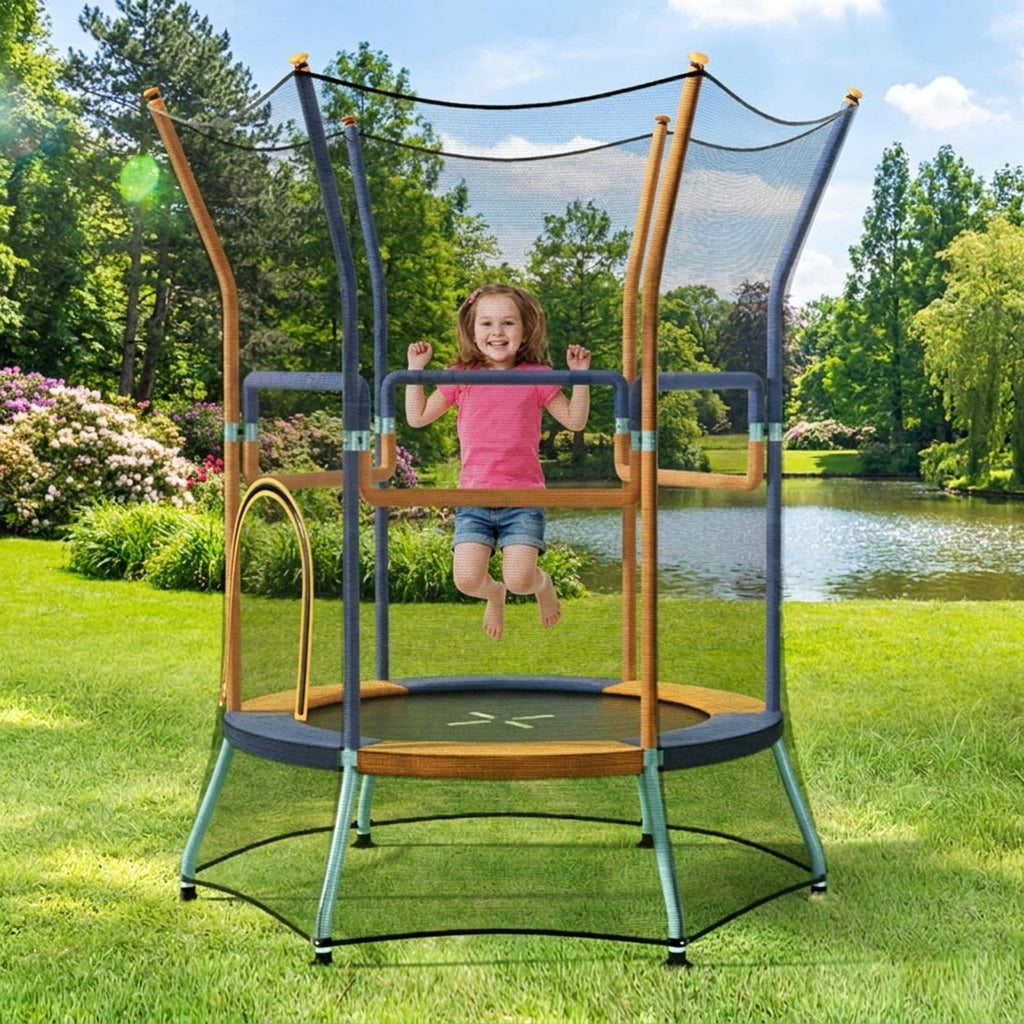 Redsmile Mini Trampoline for Kids with Safety Enclosure Net and Foam Handles, Orange